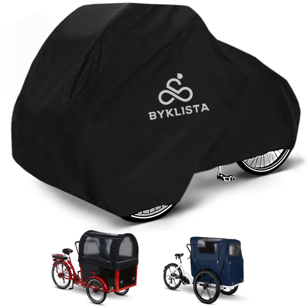Byklista NEU Abdeckplane für Lastenfahrrad mit Regenverdeck - Lastenrad Abdeckung Fahrradabdeckung wasserdicht aus 300D Oxford-Gewebe verschweißte Innennähte - Fahrradgarage zweispurig