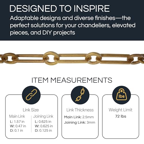 Image of RCH Hardware Decorative Polished Nickel Solid Brass Chain for Hanging, Lighting - Rectangles with Circular Connecting Rings and Welded Links (1 Foot)
