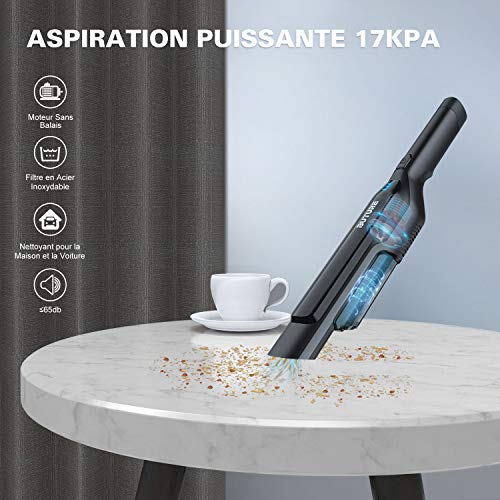Aspirateur à Main Sans Fil,BuTure 17000Pa Aspirateur Sans Fil avec USB Rechargeable et LED,2 Vitesses,Aspirateur Voiture pour Voiture/Maison/Poils d'animaux - Image 3