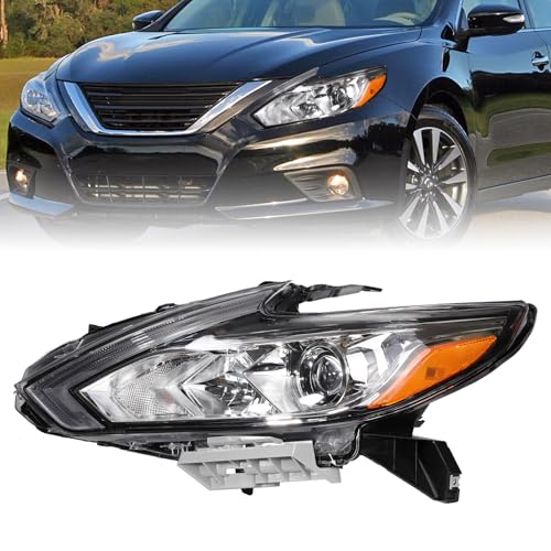 Zhaoyang Halogen Headlight Assembly Compatible with 2016 2017 2018 Nissan Altima Chrome Shell Transparent Lens Headlamp Replacement w/o Bulbs (Left Driver Side)