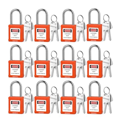 Image of Lockout Tagout Locks 12-Pack|OSHA Orange Loto Locks Keyed Different|2 Keys /Lock for Industrial Machinery & Electrical Panels|Chrome Steel & Laser Coding