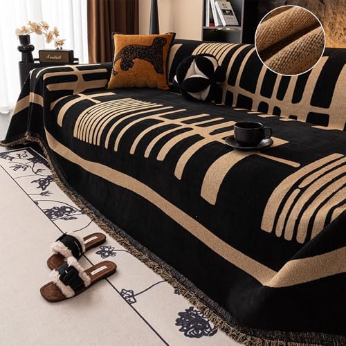 Housse de canapé universelle en chenille multi-usage grand jeté de canapé noir - 2