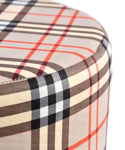 Image of NACIA Printed Ottoman Stool Set of 2 | Soft Cushioned Velvet Pouf Footrest with Wooden Legs | Decorative Seating Stool for Bedroom Living Room Home & Office (16x16x17 Inch, Cream Strip)
