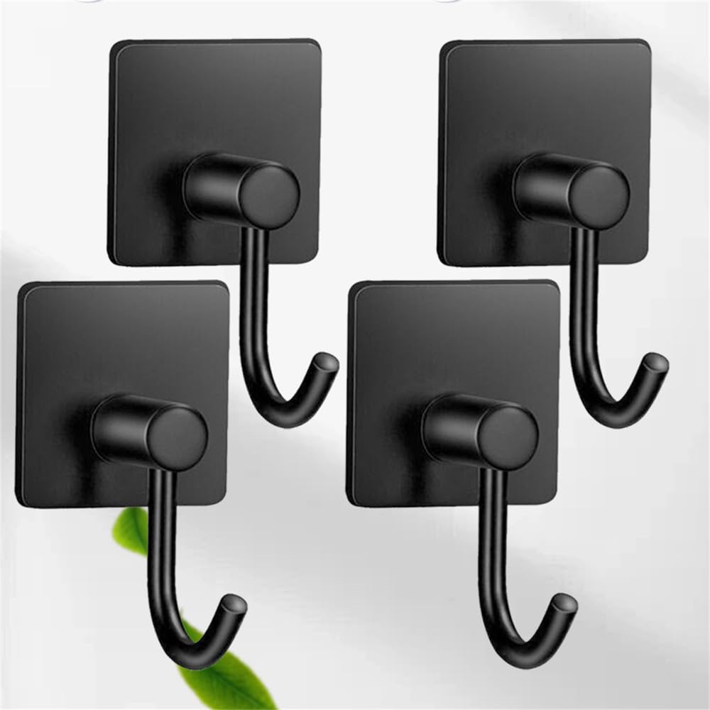Lcanallyms Black E Wall Hooks, Coat Hook Bathroom Hooks 4Pcs Stainless Steel Self Adhesive Black Towel Heavy Duty Wall, E(Black E)
