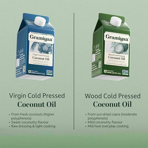 Image of Gramiyaa Cold Pressed Virgin Coconut Oil 500 Ml | Chemical-free, Zero Trans-fat Cooking Oil | Unrefined | Fresh Protect Pack