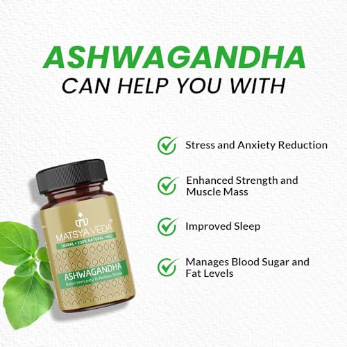 Image of Matsyaveda Ashwagandha Capsules | Supports Immunity, Stress Management & Daily Energy | Pure Ayurvedic Supplement | Pack of 1 X 60 Capsules