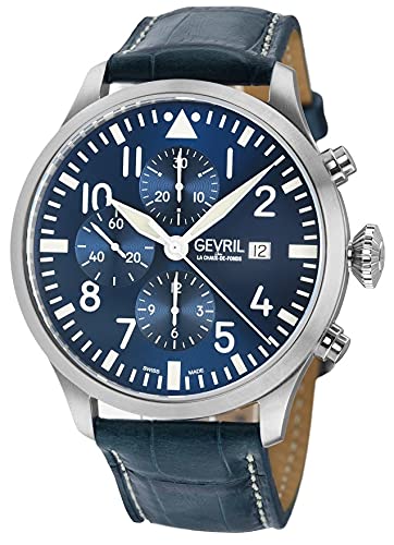 Gevril Men's Vaughn Automatic Chronograph Watch, Genuine Blue Italian Leather Strap with Tang Buckle