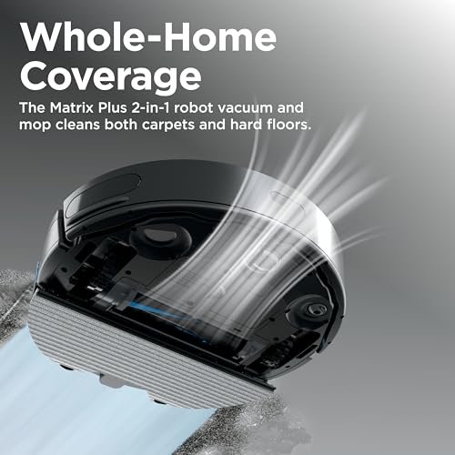 Image of Shark Matrix Plus 2in1 Robot Vacuum & Mop with Sonic Mopping, Matrix Clean, Home Mapping, HEPA Bagless Self Empty Base, CleanEdge, for Pet Hair, WiFi, Compatible with Alexa, Black /Gold (AV2613WA)