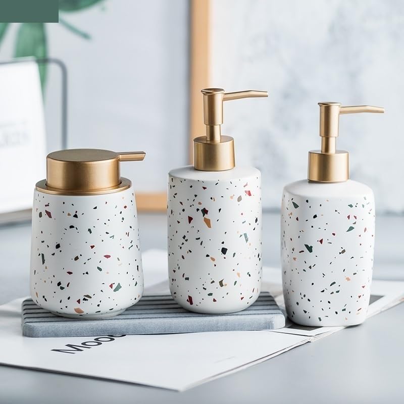 バスルームソープディスペンサーセット 手洗い液ボトル カラーテラゾー柄 バスルーム用品 ローションボトル ソープボトル ポータブルソ