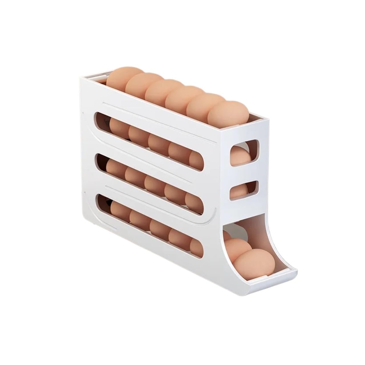 YCENJEPSAZ Automatic Rolling Egg Storage Device,Refrigerator Storage Box,Space-saving Refrigerator Egg Rack,Can Accommodate 28 Egg Storage,(WHITE)