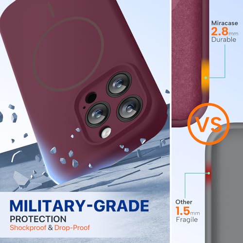 Image of Miracase Magnetic for iPhone 15 Pro Case, [Soft Anti-Scratch Microfiber Lining], Compatible with MagSafe, Liquid Silicone Shockproof Drop Protection Phone Case for 15 Pro, Wine Red