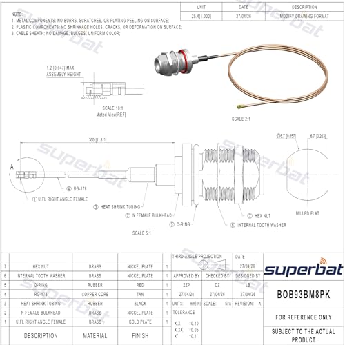 Image of Superbat N Type Female Pigtail Cable (12 inch RG178 for PCI WiFi Card Wireless Router 5G Gateway Circuit Board External Antenna etc.