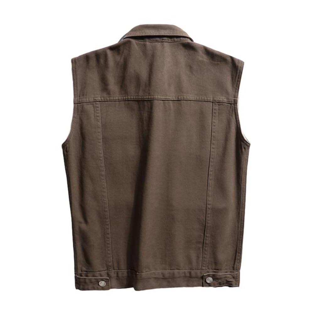 SUCADA Casual Jacke Herren Ärmellos Retro Schwarz Denim Weste Slim Fit Revers Mit Tasche Denim Jacke Herren Frühling Dünnschliff Einfarbige Jacke Täglich Arbeitsweste Männer