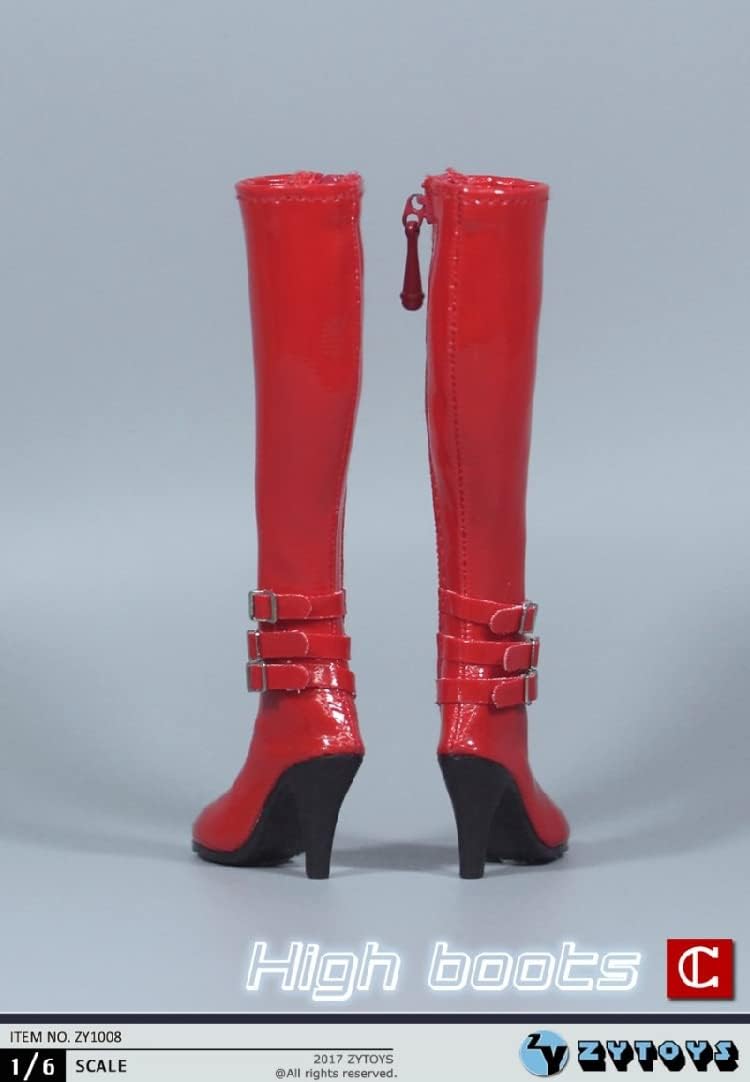 actoys ZYTOYS ZY1008C 1/6 Scale High Zipper Women's Leather Boots Fashion Accessory for 12 Inch Female Action Figure TBLeague Phicen Body Doll (Red)