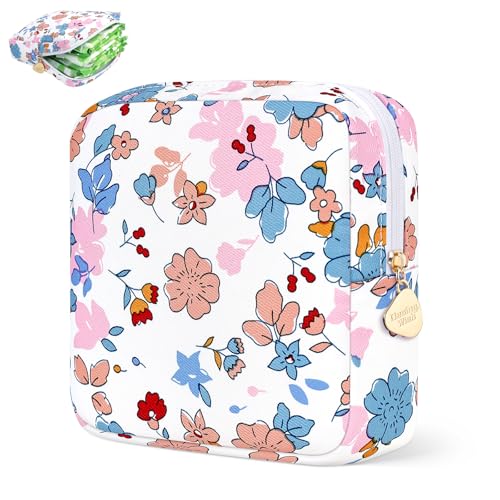 Image of Sanitary Pad Storage Bag Portable Period Bag for Teen Pads /Sanitary Napkins /Small Tampons, Sanitary Napkin Storage Bag First Period Gifts for Teen Girls (Summer Floral)