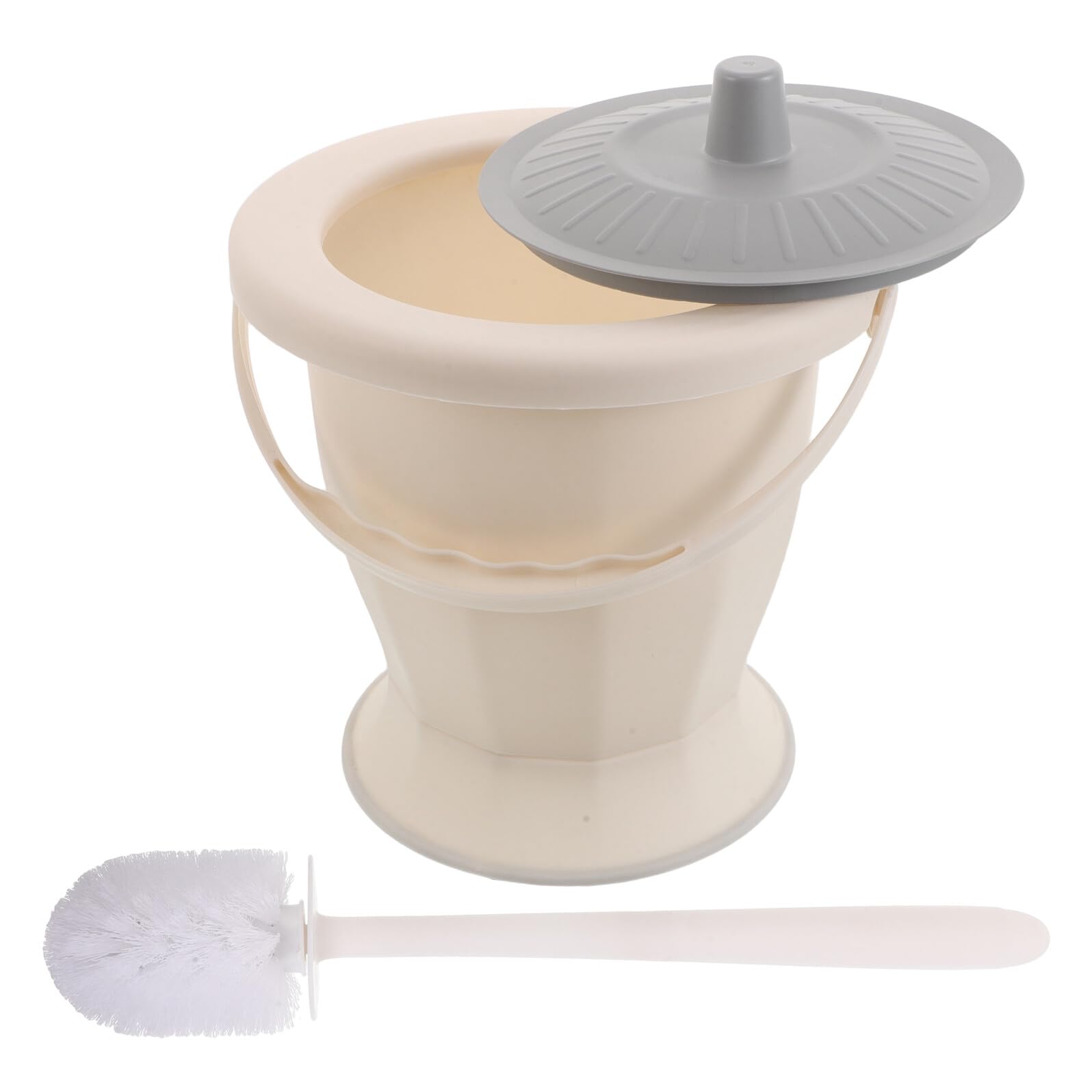 Pot de chambre portable blanc avec couvercle et brosse de nettoyage pour adulte
