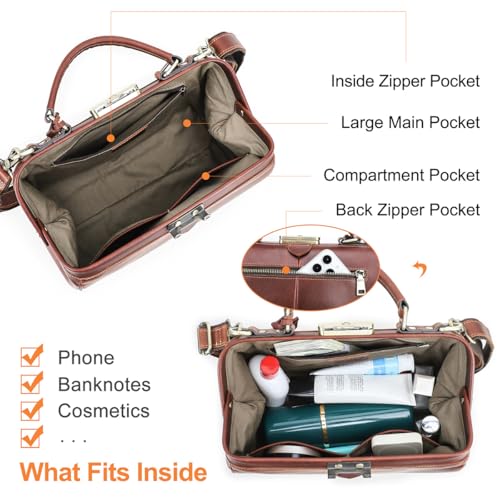 Image of CONTACTS Doctor Bag Purse for Women Luxury Leather Handbag with Lock Shoulder Bag Vintage Top Handle Bag