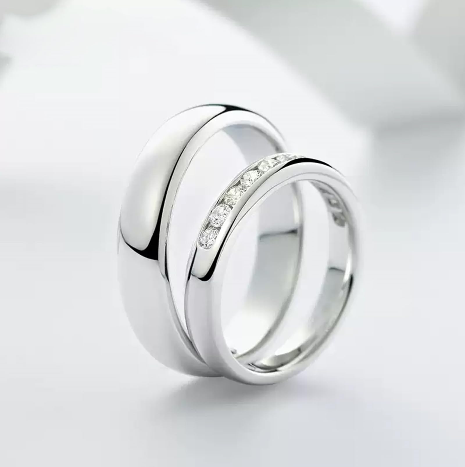 Alianzas de oro blanco, anillo de compromiso, oro real con diamantes auténticos, anillos de boda sencillos para mujer