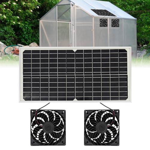 Afenau Solar Ventilator Gewächshaus, 16W Solarlüfter Gartenhaus mit DC Doppelventilator, Solar Lüfter Solarventilator, Ventilator Solarbetrieben für Kleine Hühnerställe, Gewächshäuser, Fenster Auspuff