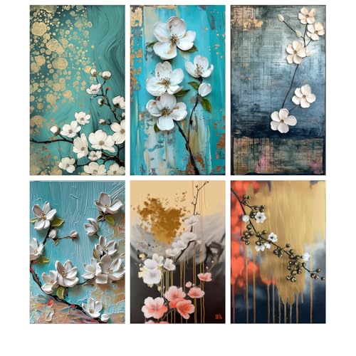 Image of SiddArtify Elegant Teal Gold & White Floral Art Print Set - 300GSM Board - 12x18 Inch - Pack of 6 Wall Room Decoration art Poster Prints