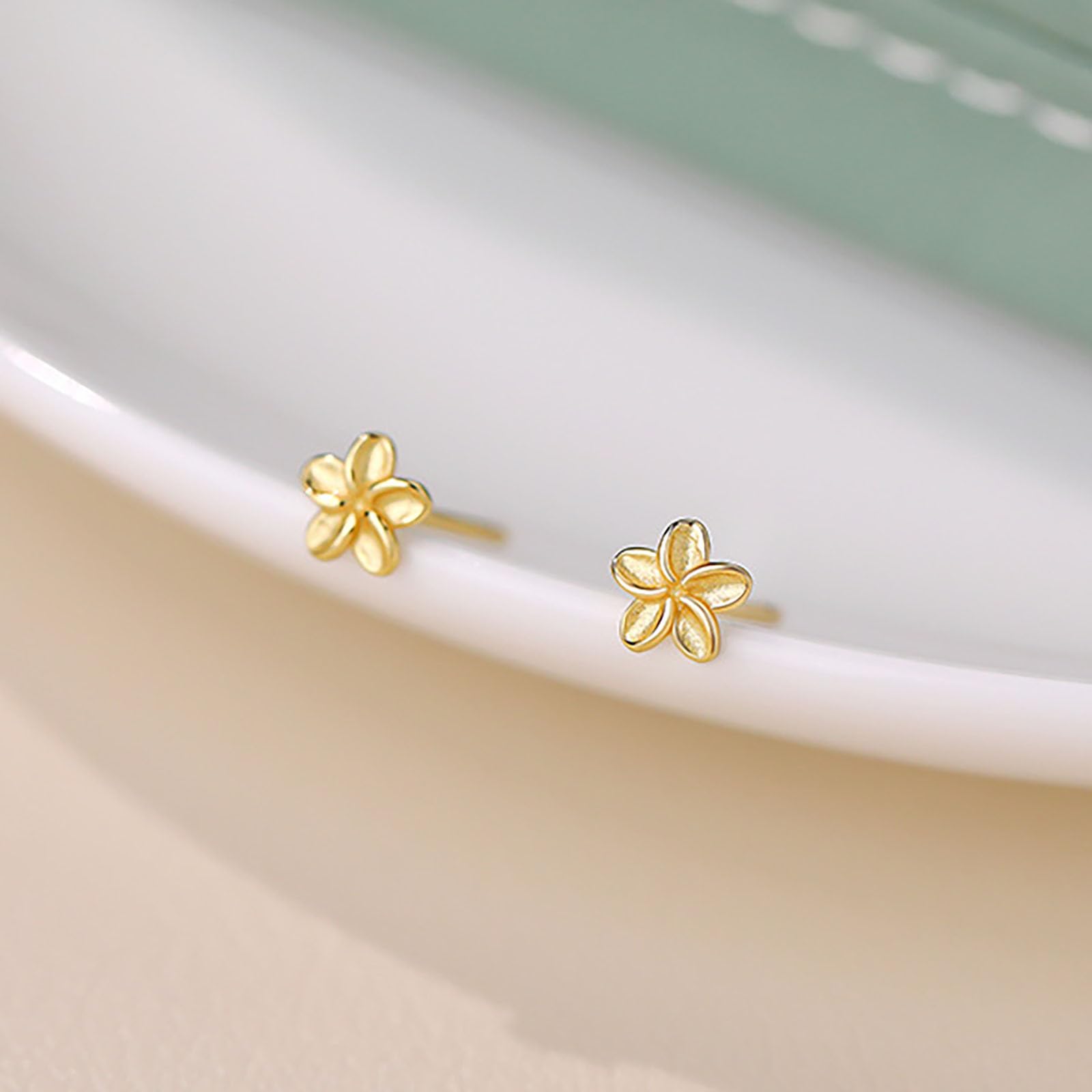 HinDaLi 4 works 925 Sterling Silver Flower Stud Earrings for Women Girls Kids Piercing Ear Tragus Small Flower Ear Stud Earrings Women Gold Studs Sleeper Cartilage Hypoallergenic Jewelry Set - Image 3