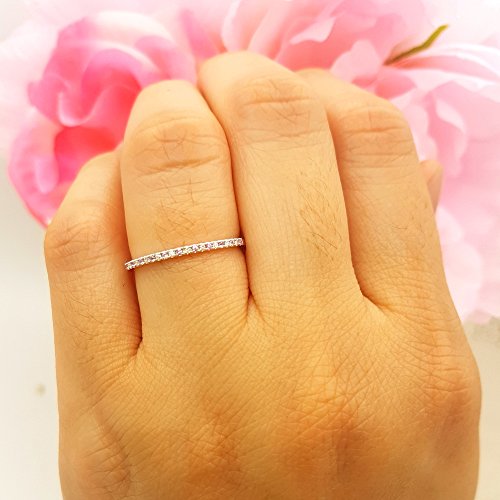 Dazzlingrock Collection 18K Round Pink Sapphire & White Diamond Womens Dainty Anniversary Wedding Stackable Ring, Solid White Gold4