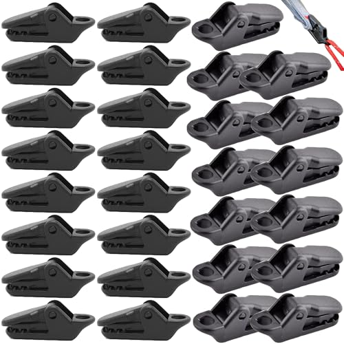 SquEqu 30 Pack Camping Tarp Clips Small Car Awning Clips Tent Rope Clamp Lock Grip Fastener Holder for Hammock Rain Fly Cover Camping Sun Shelter Canopy Backpacking Hiking Guyline Paracord