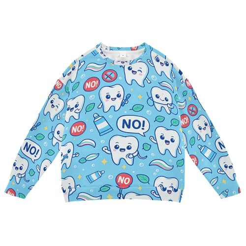 JUNZAN Dental Health Cartoon Teeth Blue Little Girls Hooded Sweatshirt Crewneck Boys Sweat Shirt Sports 4T