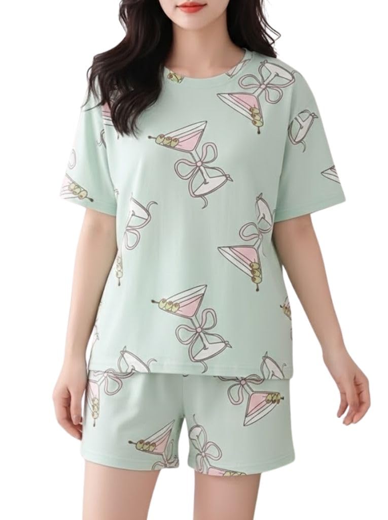 Women's Premium Cotton Blend Stylish Digital Printed Pajama Co-ords || Matching 2 Piece Sleepwear Nightwear Cute Pjs || Casual Top & Shorts Lounge Sets-image-7