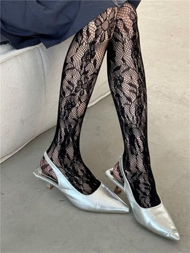 Image of Milumia Women's Floral Lace Tights Y2k Patterned Fishnet Pantyhose Sexy Stockings