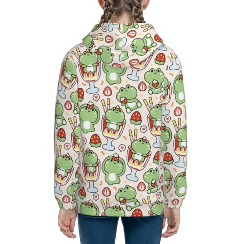 Cute Frog with Ice Cream Kids Pullover Hoodies Boys Sweatshirts Girls Athletic Clothes with Pocket4