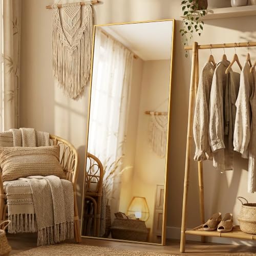 Image of Gold Mirror Full Length, 21 inchx64 inch Rectangle Full Body Mirror with Stand