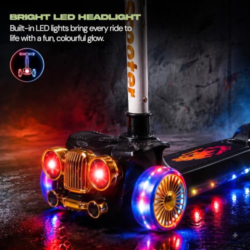 Image of Baybee Twirlo Baby Kick Scooters for Kids with 3 Height Adjustment | Foldable Skating Scooter with Foot Brake | Kids Scooter with RGB Lights & Music | Runner Scooters for Kid 2-10 Years (Black)