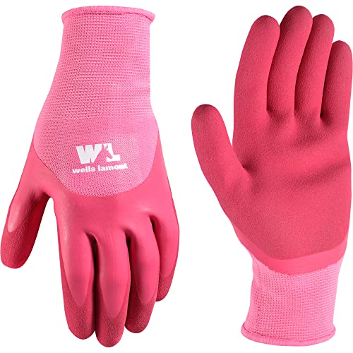 Wells Lamont Women's Gardening Gloves | Women's Grip Gloves | Foam Latex Water-Resistant Coating | Pink, Medium (607M)
