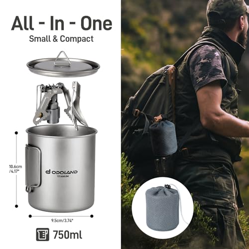 Odoland Titanium Camping Cookware 750ML Titanium Pot with Camping Stove and Spork Portable Pot for Backpacking, Hiking, Traveling and Picnic - Image 3