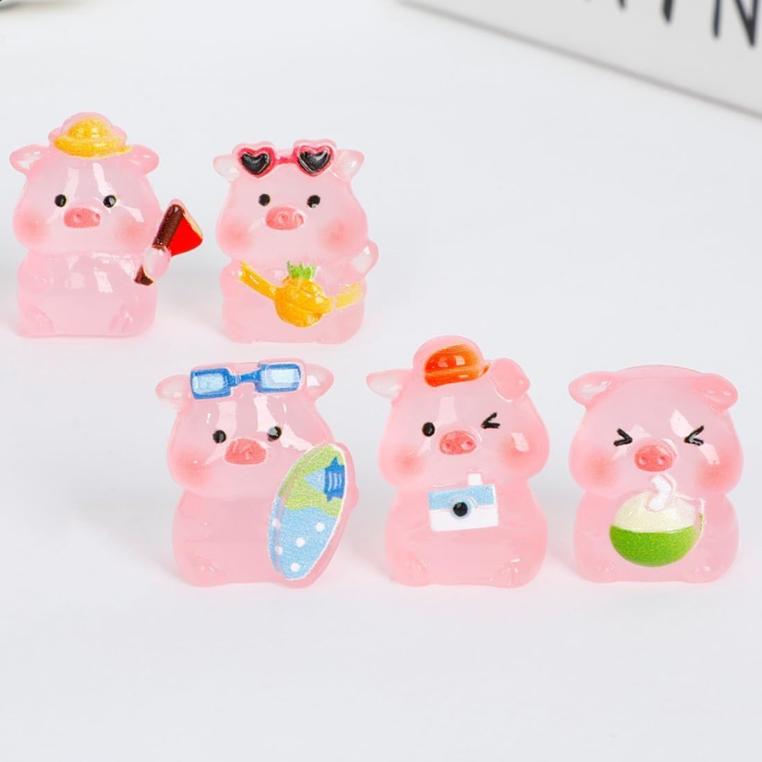 PLUSHCEWT 6 Pcs Mini Resin Animals Glow in The Dark,Miniverse Animal Pink Lucky Pig Figurines,Tiny Resin Animals for Fairy Garden,Home Desk Decor,DIY Miniature Crafts & Party Favors - Image 4