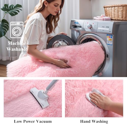 25% Off Pink Fluffy 4x6 Area Rug - Soft Washable Shag Carpet