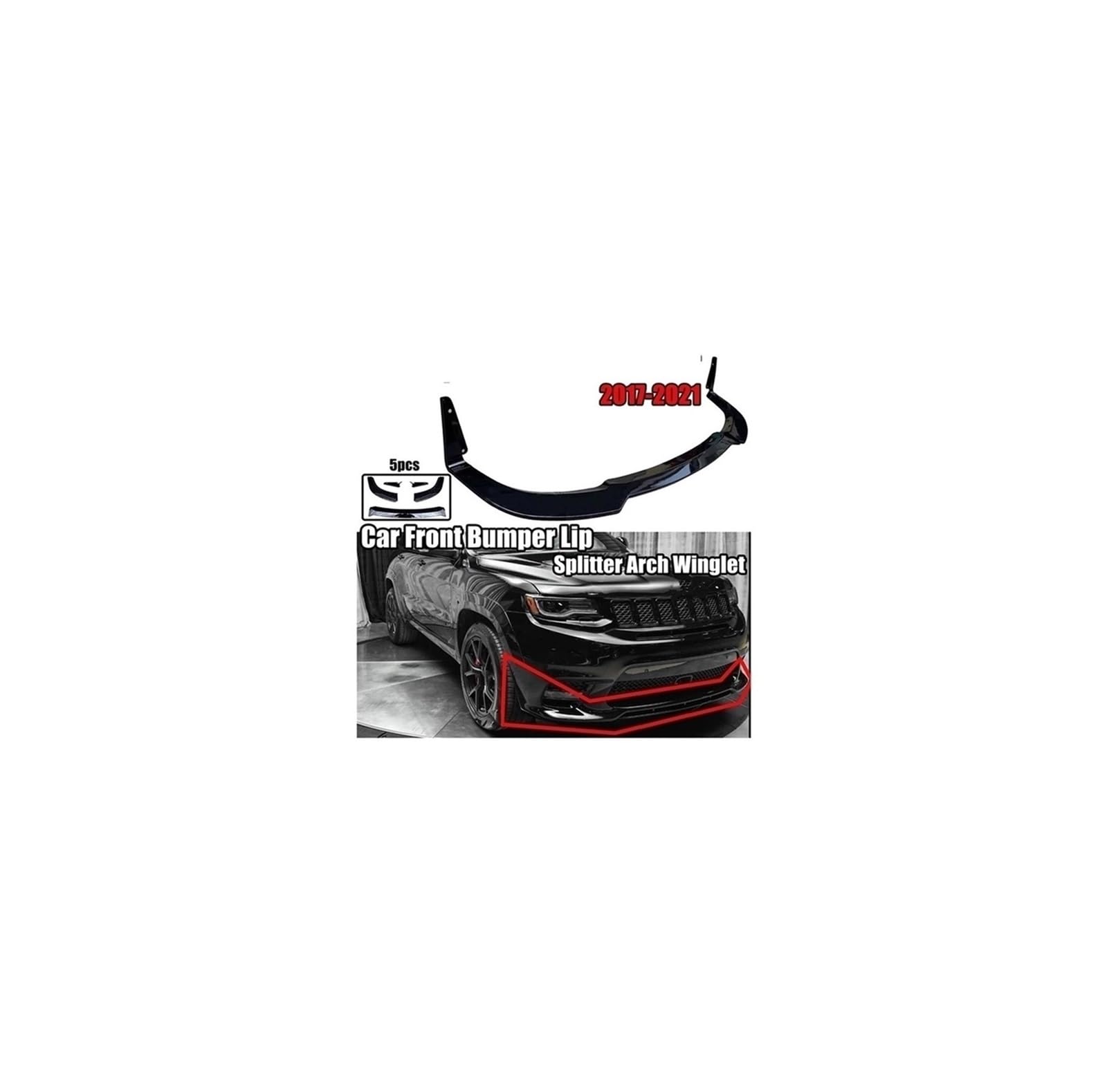 Kit spoilers avant noir brillant en 5 pièces pour Cherokee SRT 2020 - 6