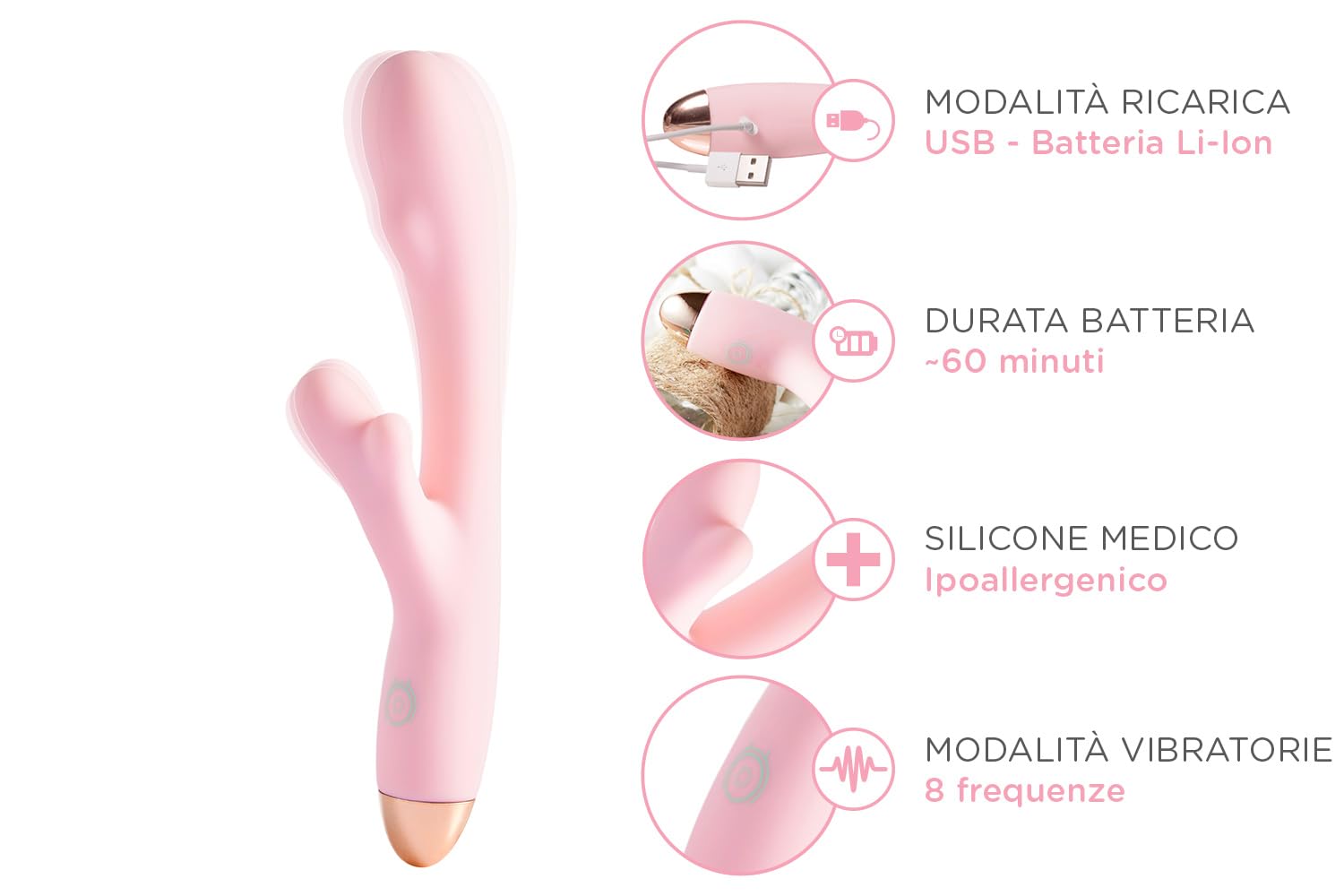 HEDO M2 | Vibratore Sessuale per Donna | Stimolatore clitorideo e Punto G | Silicone Medico Privo di PVC e ftalati | Vibratorepunto | RICARICABILE | Massaggiatore Rabbit