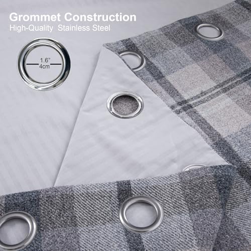 always4u Woolen Look Check Curtains 100% Blackout Highland Tartan Curtain for Living Room Bedroom Grommet Lined Window Drapes 2 Panels Grey 45 * 95 Inches by always4u - Image 9