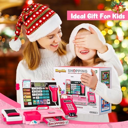 Image of SHAKTISM Cash Register with Lights & Sounds for Pretend Play Electronic Toy Set with Scanner Shopping Basket Grocery Best Gift for 3+ up Ages Kids Boys & Girls (Cash Register 818)