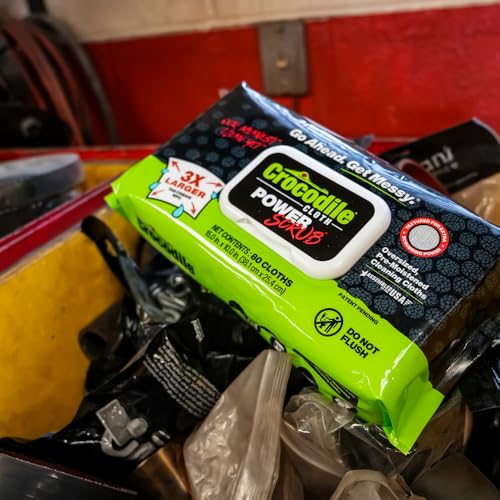 Image of Crocodile Cloth PowerSCRUB Cleaning Wipes - 480 Count (6 Packs of 80 Count) Dual-Surface Cloths, Heavy-Duty, Moist, Absorbent, & Disposable - Safe on Skin & Multiple Surfaces - 15 inch x 10 inch XL Wipes