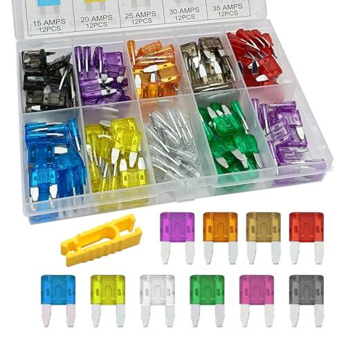 LTDCVTR 120Pcs Mini Fuse Kit, Auto Blade Fuse Kit with Puller Tool Mini Colorful Insert Fuse (2A/3A/5A/7.5A/10A/15A/20A/25A/30A/35A) for Car Truck Motorcycle SUV RV, Marine
