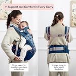 BabbleRoo 6-in-1 Baby Carrier with Hip Seat, Ergonomic, Cozy & Adjustable Toddler Carrier 7-50 lbs with Hip & Lumbar Support, Hood for Sun Protection, Baby Carrier Newborn to Toddler, Denim Leaves - Image 4