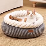 FUKUMARU Cama para Gatos Lavable, Cesta para Gatos con Borde Elevado, 55 x 55 x 21 cm, Cama Suave de Pana, Base Antideslizante, Grande, Gris