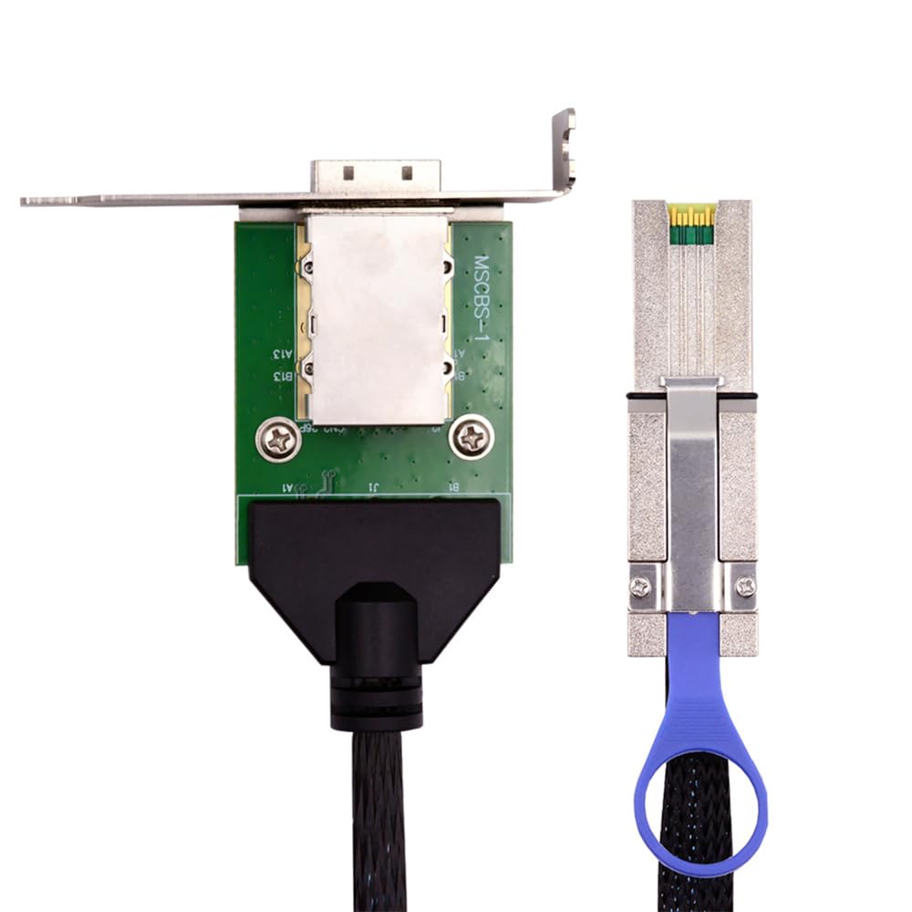 xiwai Mini SAS SFF-8088 - Cable de extensión externo SFF-8088 macho a SFF-8088 hembra de 26 pines, 50 cm, PCBA con soporte de perfil bajo