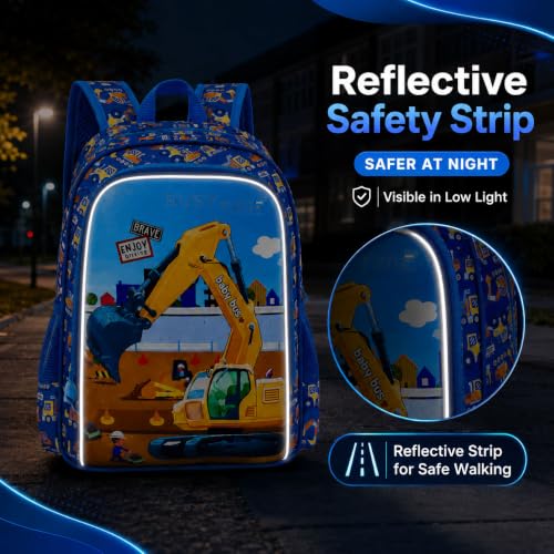 Image of 3Pcs Kids Backpack for Boys, 16 inch Excavator Bookbag Set for Elementary Preschool Kindergarten, School Backpacks with Lunch Box(Blue)