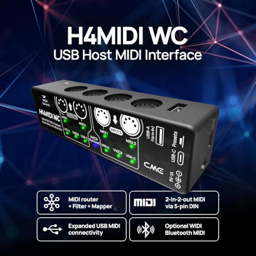 Image of CME H4MIDI WC Advanced USB Host MIDI Interface | Router, Filter, Mapper, Optional WIDI Bluetooth MIDI, Standalone 9V Power Mode, For Guitarists and Producers