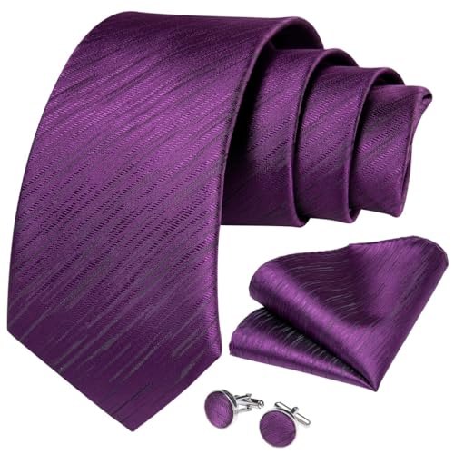 Corbata de poliéster seda negra para hombre con pañuelo y gemelos