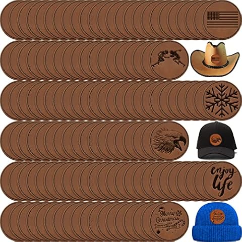 100 Pcs Round Laserable Leatherette Patch Blank Pu Leather Hat Patches with Adhesive 2.5 Inch Faux Leather Patches for Hats Jackets Backpacks (Dark Brown) Cover